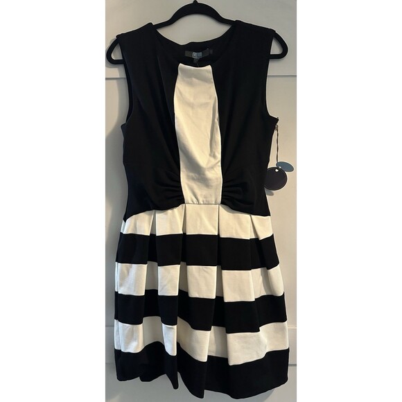 Anthropologie Eva Franco Black Cream/White Stripe Fit & Flair Dress Size 12 USA - Picture 1 of 6